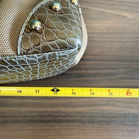 Kathy Van Zeeland Gold Jewel Embellished Shoulder Bag Croc Trim  Back Pocket - Picture 9 of 15